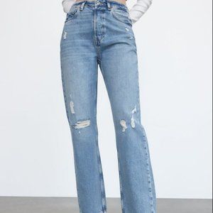*New-Unworn* Zara Mid-Blue Z1975 Relaxed Rigid Jeans w.Rips | Size: USA 8/ EU 40
